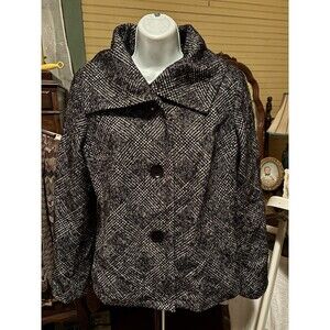 Talbots Sz 12 Women’s Lined Jacket Wool Blend 40” Bust 24” Length Black/White